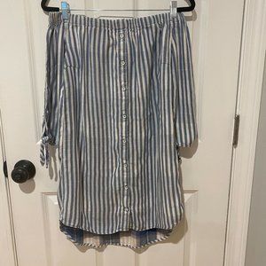 Blue & White‎ Stripe Button Down Strapless Dress - Size Small